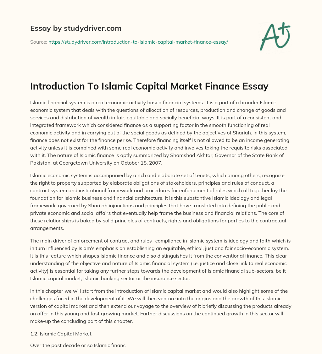Introduction to Islamic Capital Market Finance Essay essay