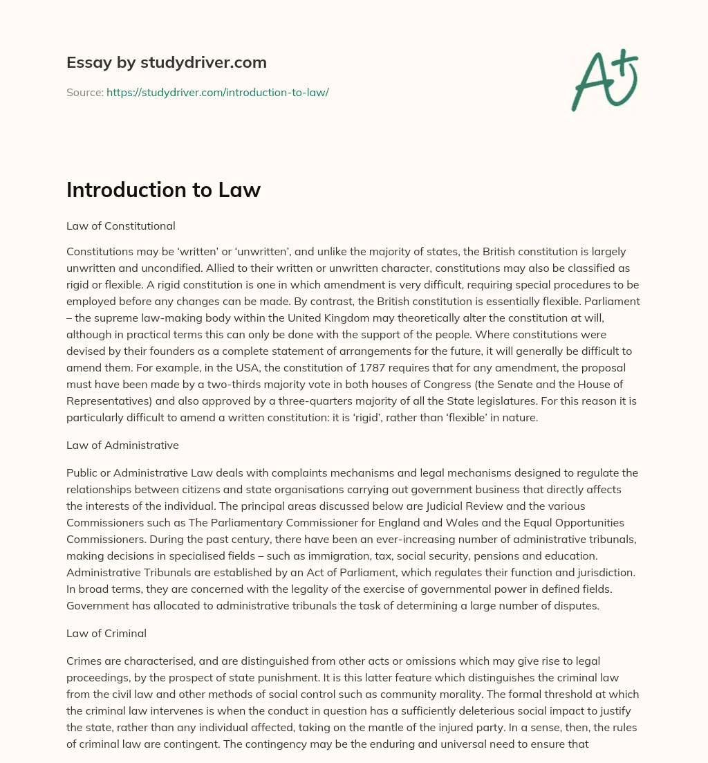 Introduction to Law essay