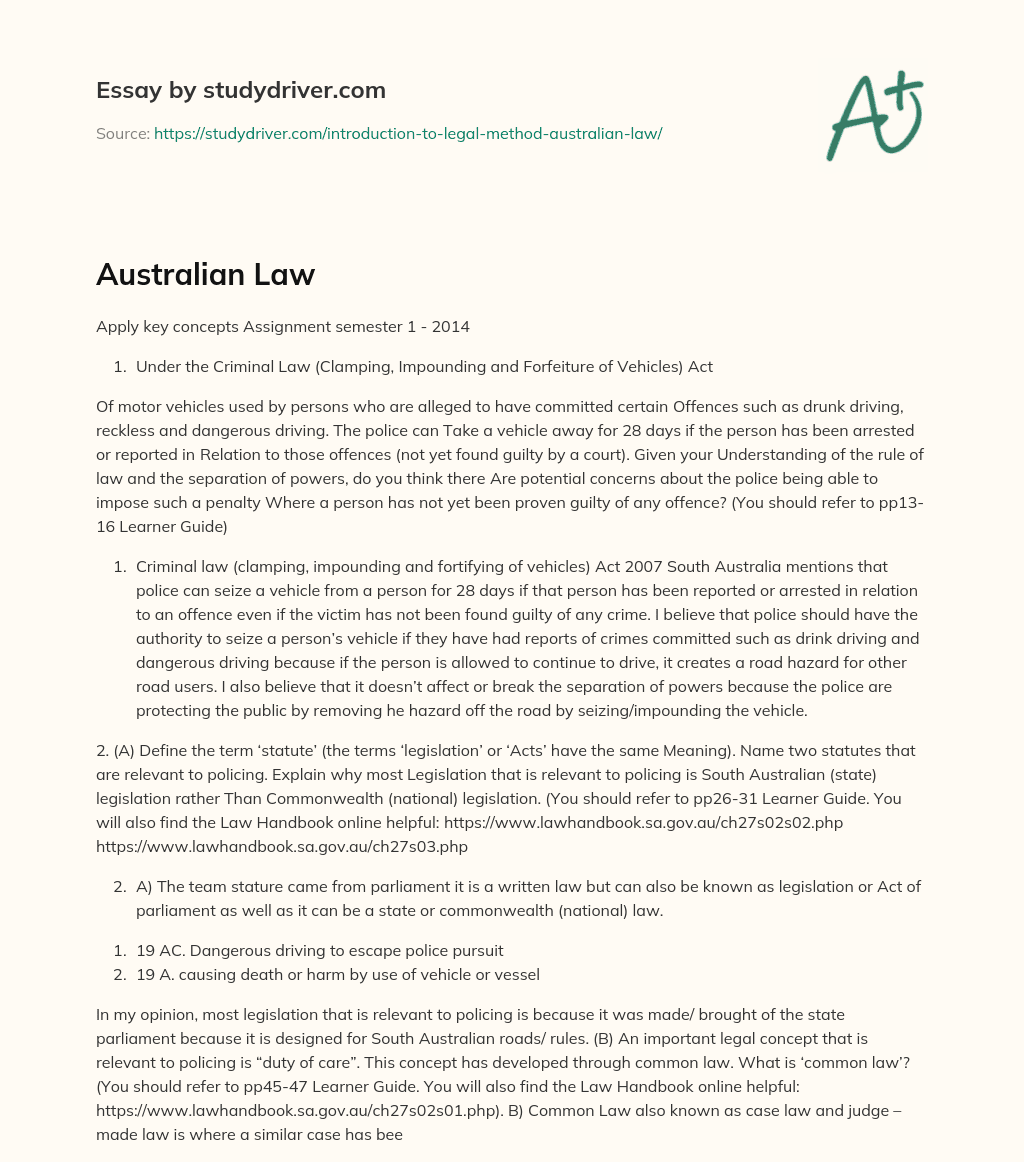 Australian Law essay