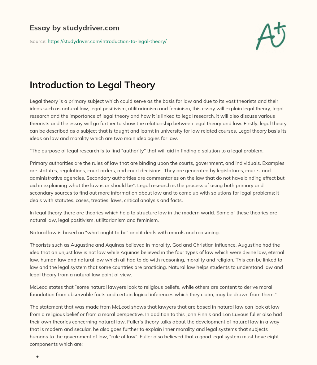 Introduction to Legal Theory essay
