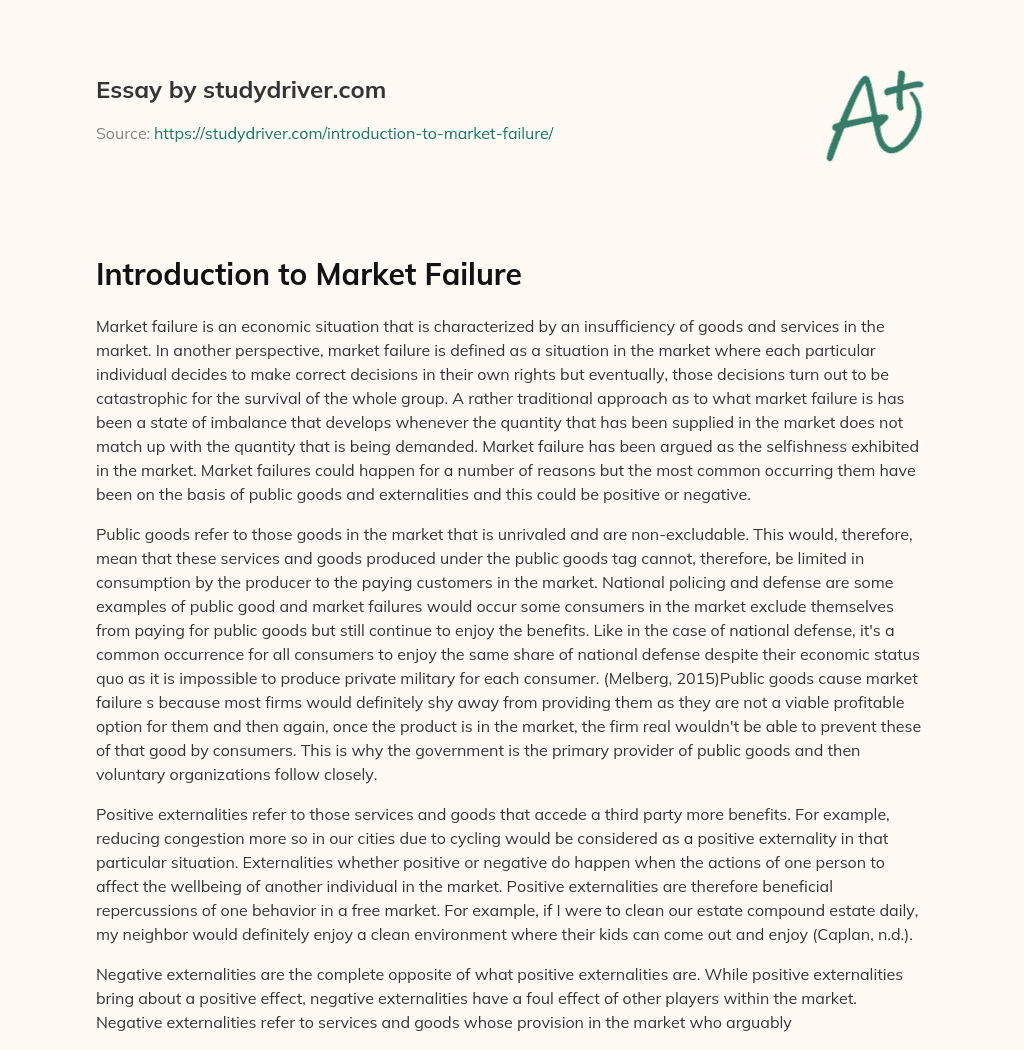 Introduction to Market Failure essay