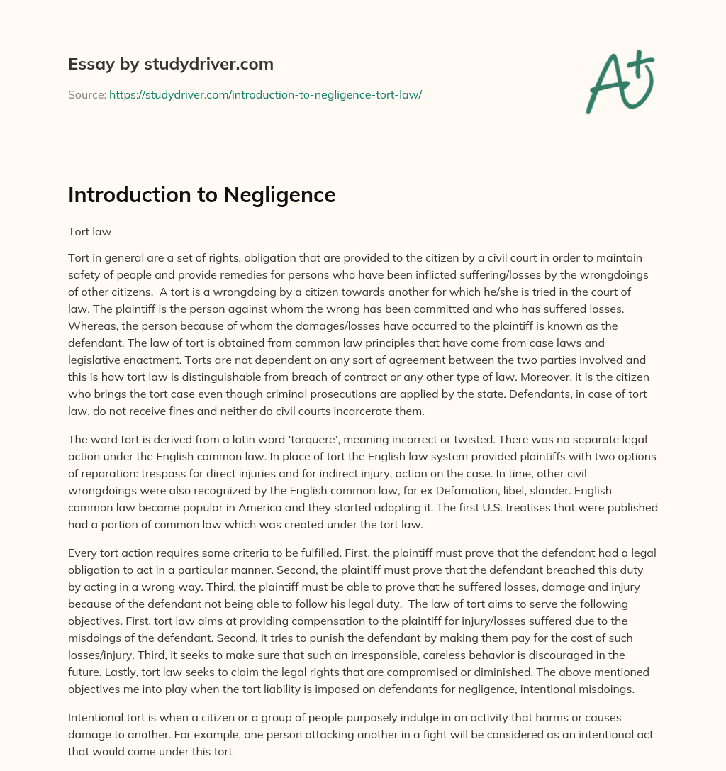 Introduction to Negligence essay