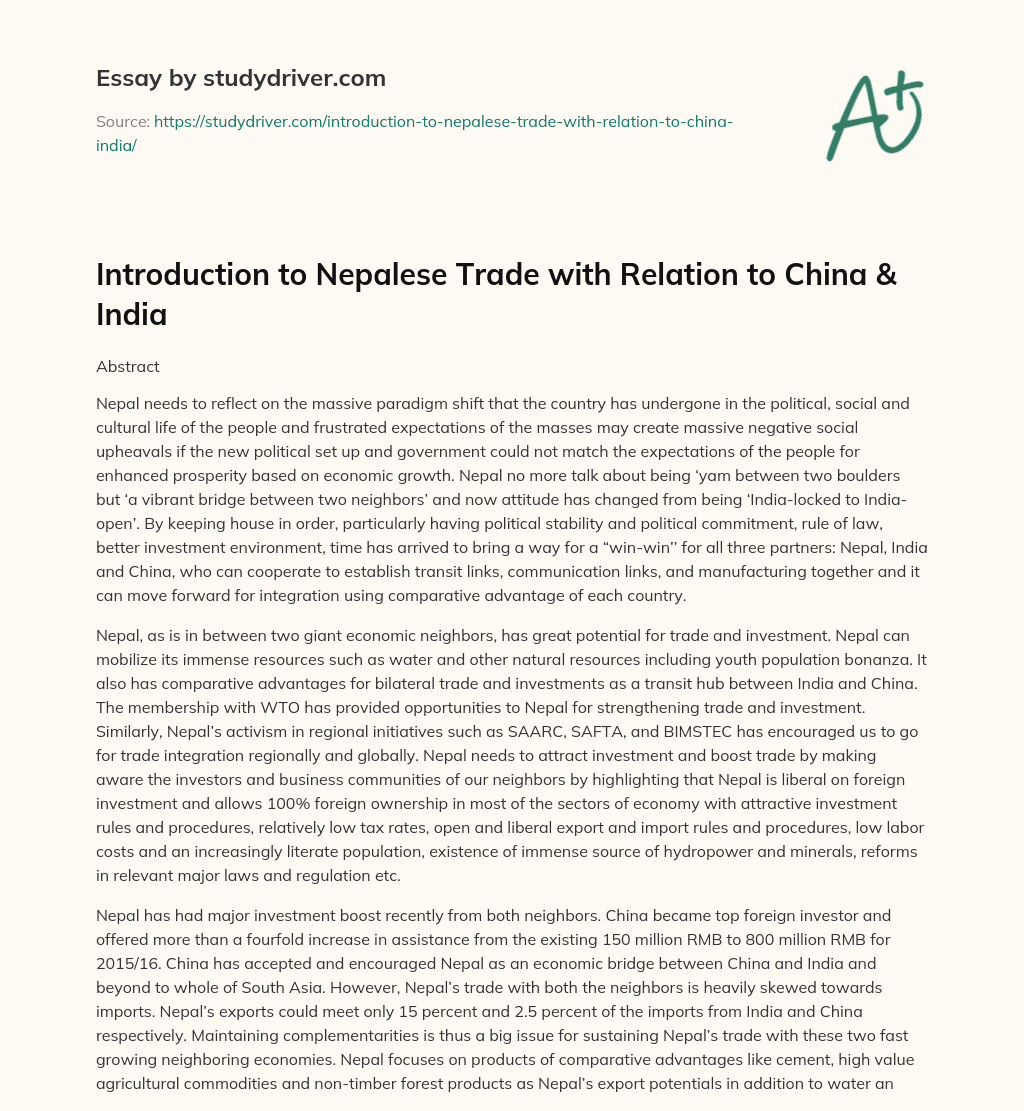 Introduction to Nepalese Trade with Relation to China & India essay