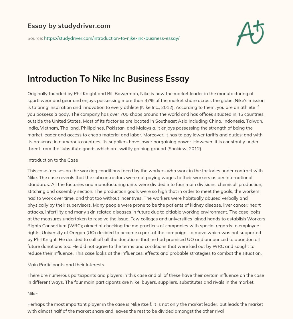 Introduction to Nike Inc Business Essay essay