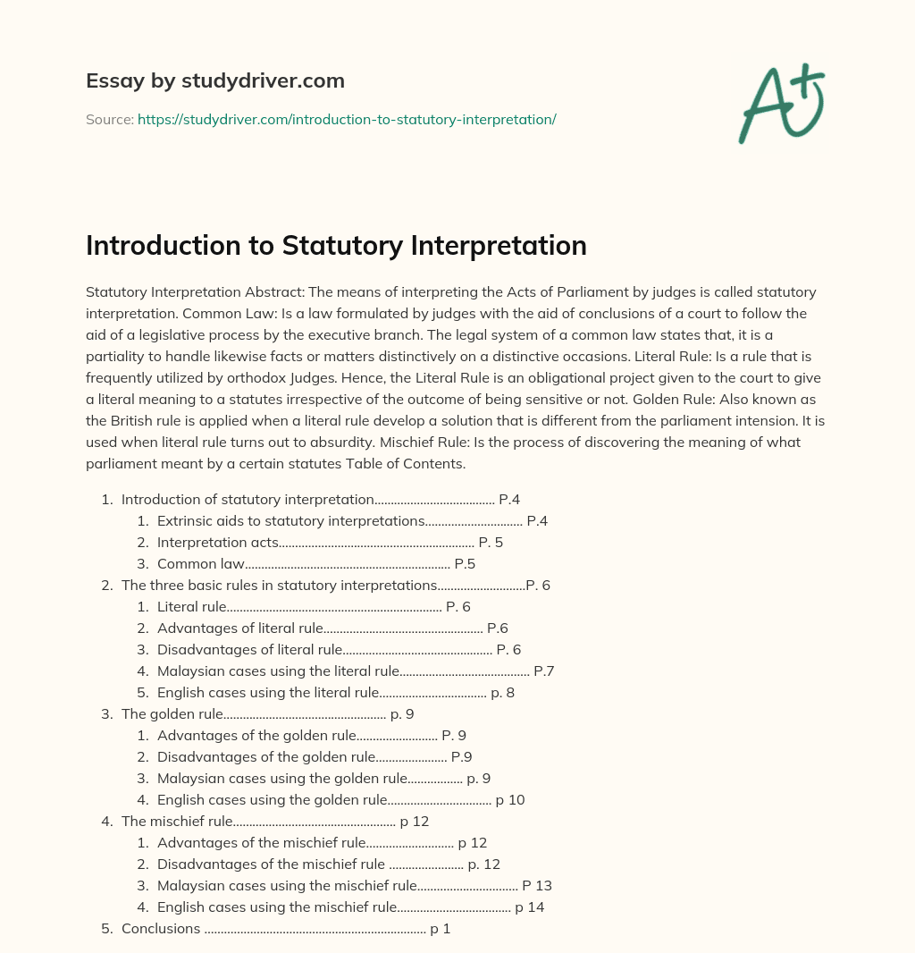 Introduction to Statutory Interpretation essay
