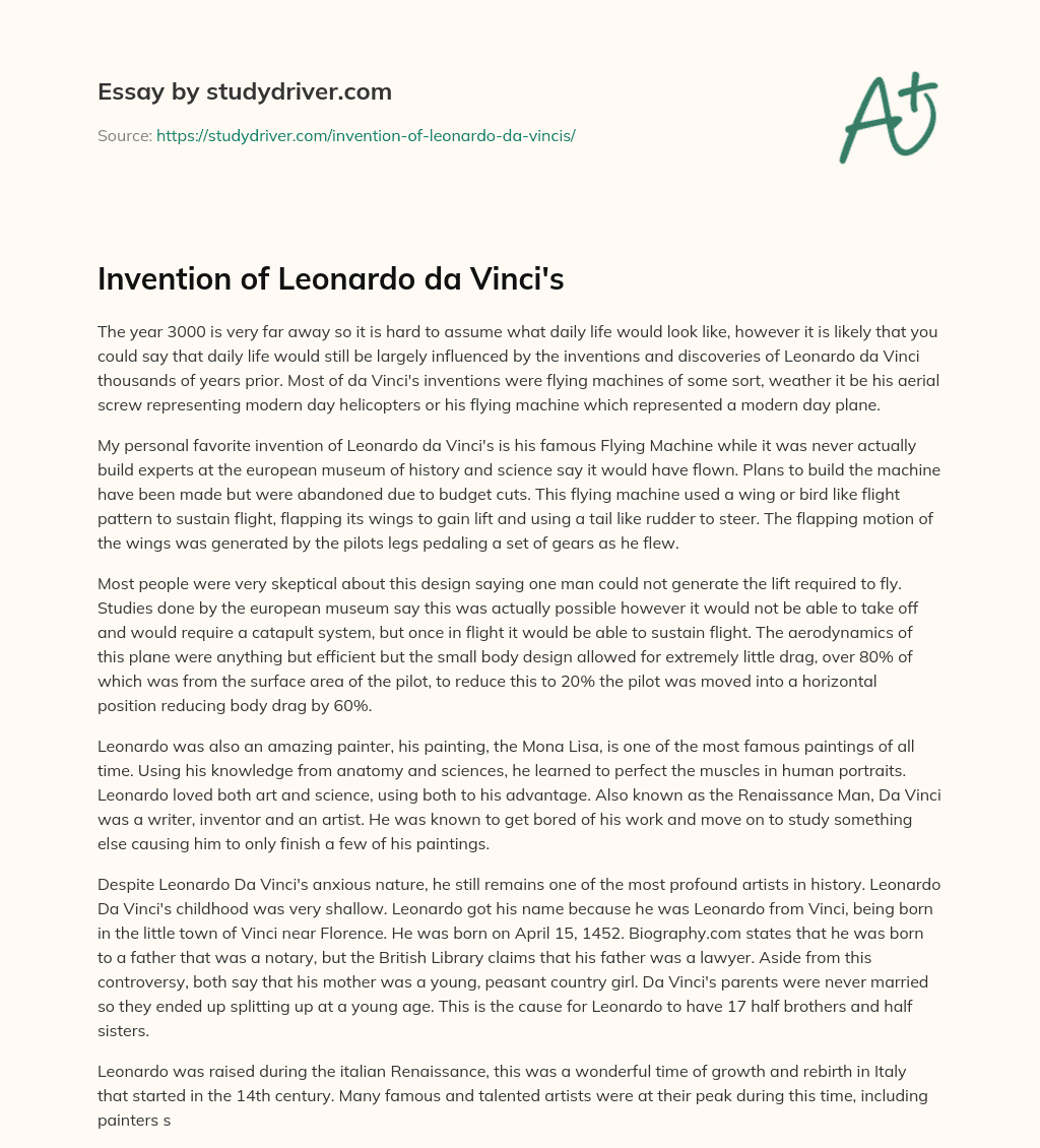 Invention of Leonardo Da Vinci’s essay