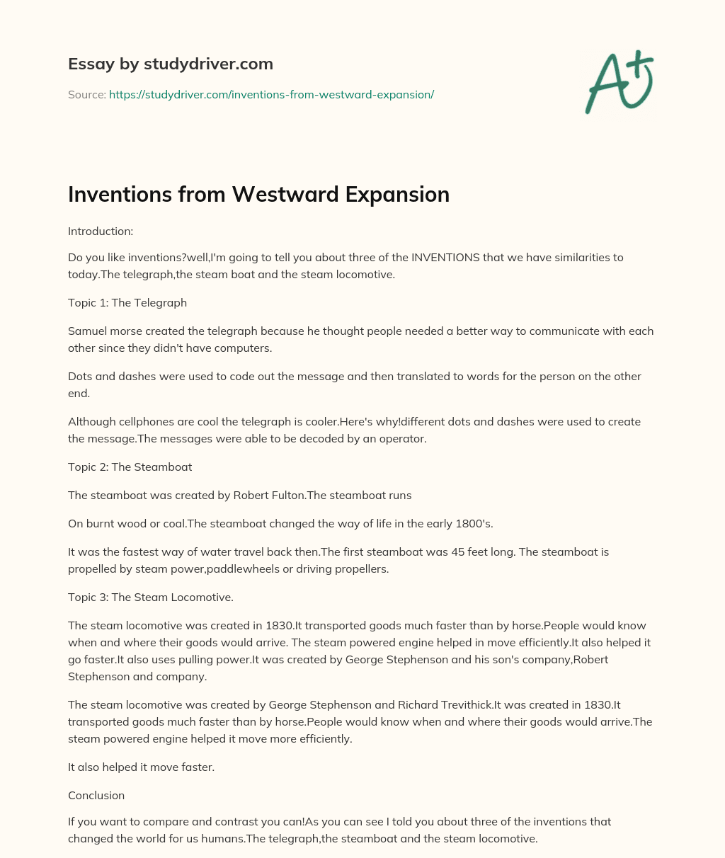 Inventions from Westward Expansion essay