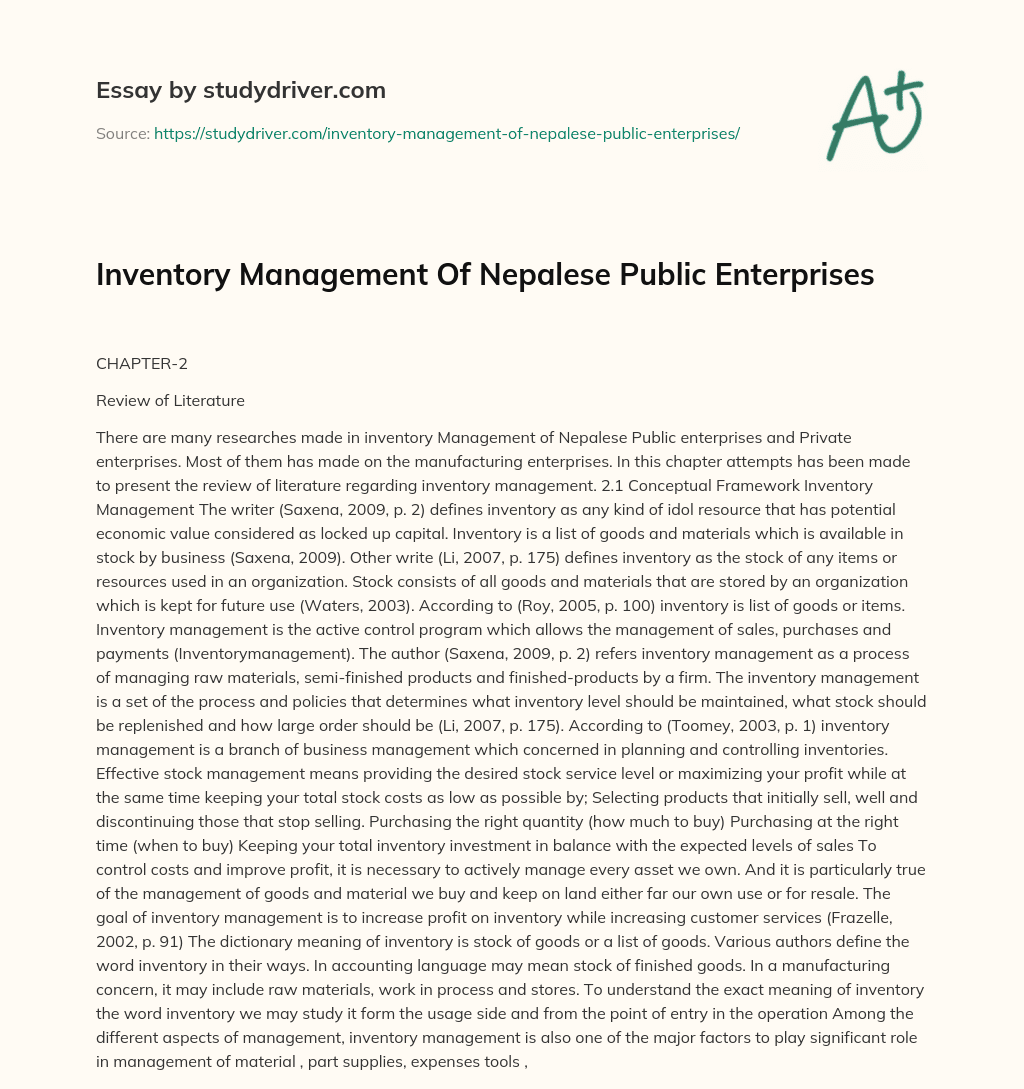 Inventory Management of Nepalese Public Enterprises essay
