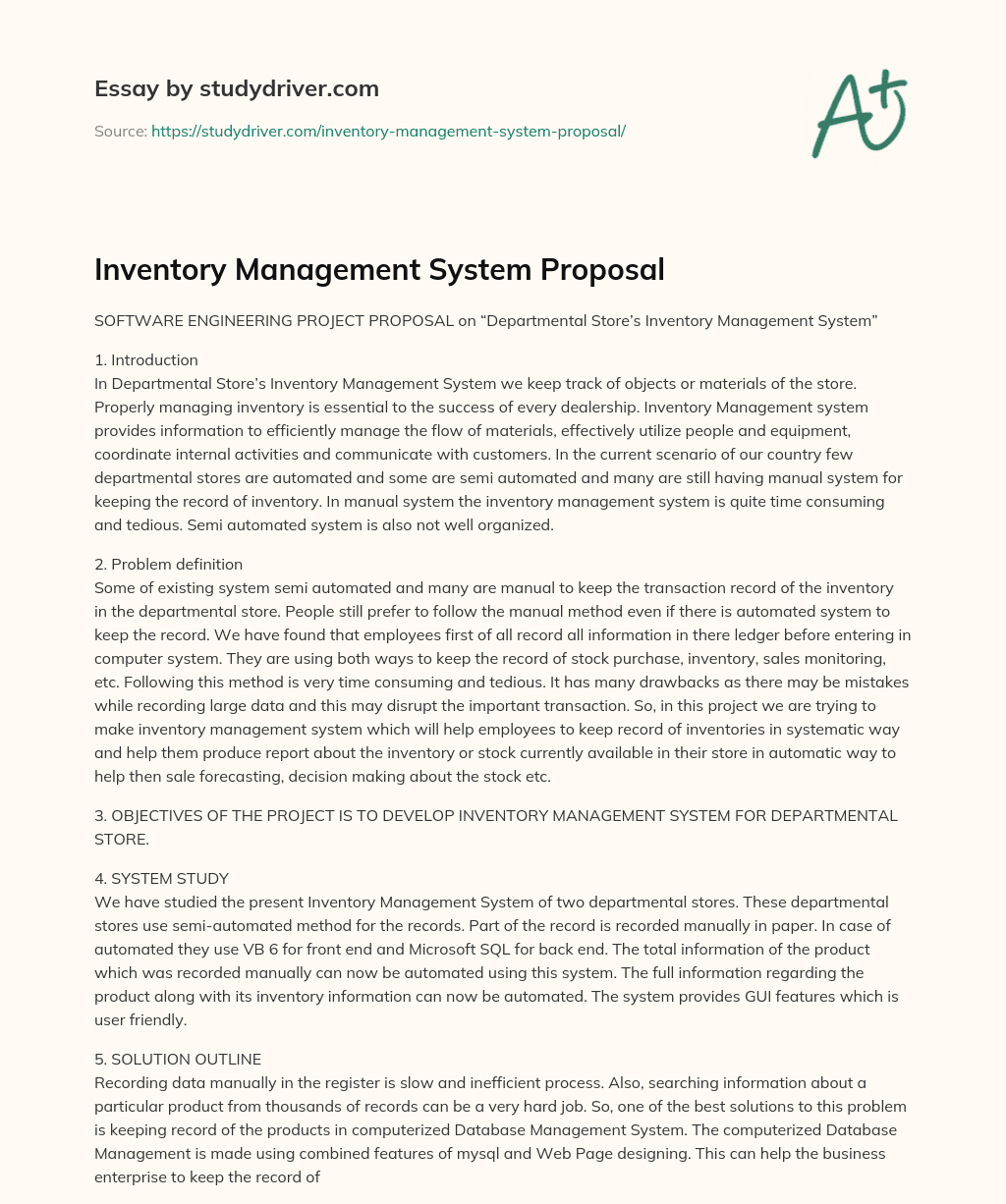 inventory management system research proposal