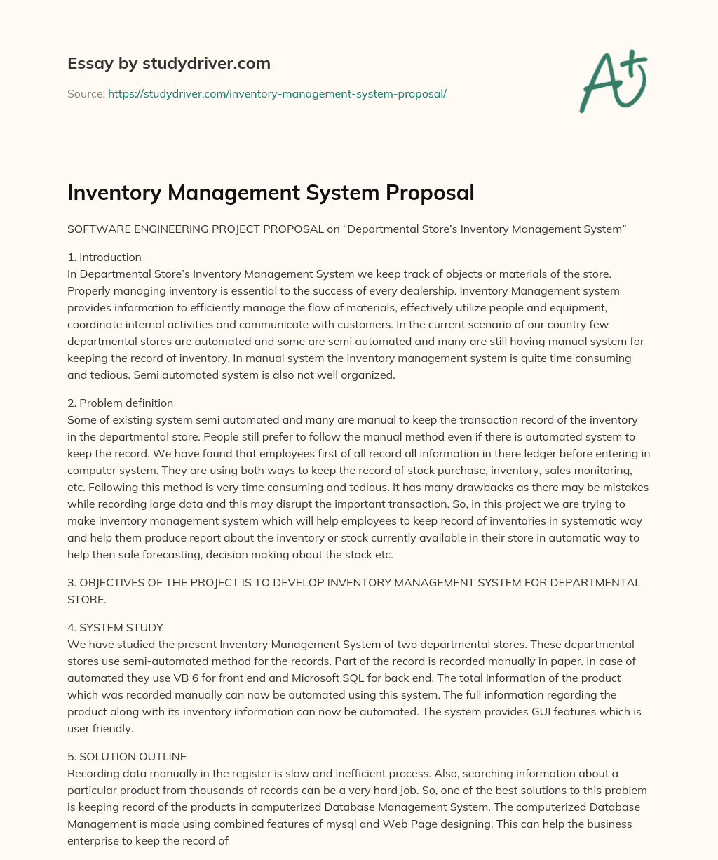 inventory management short essay