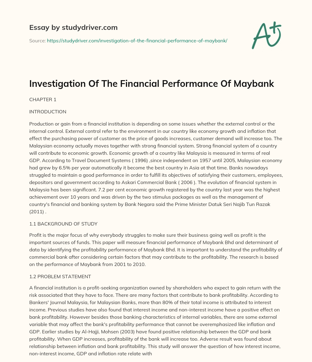Investigation of the Financial Performance of Maybank essay