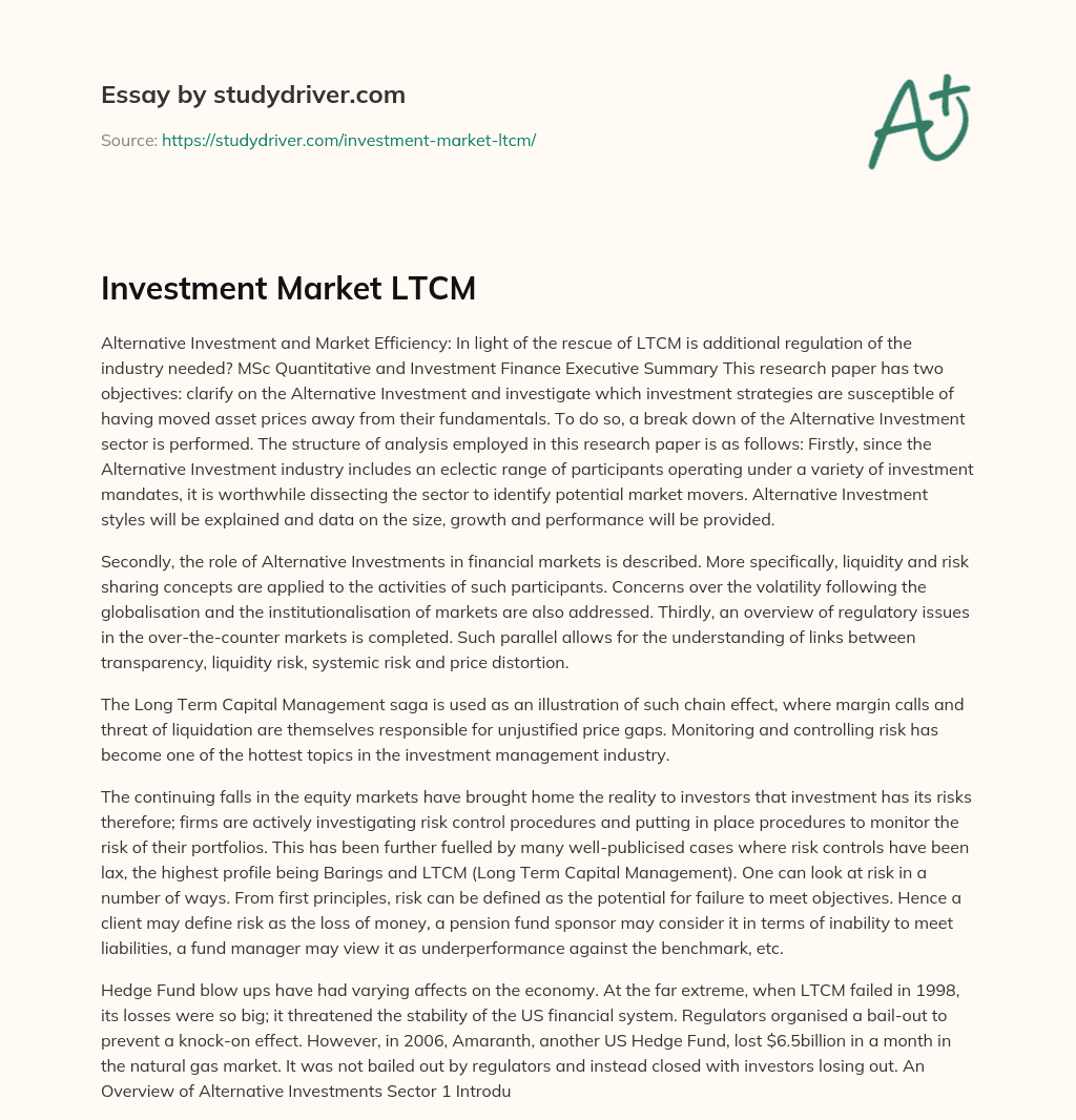 Investment Market LTCM essay