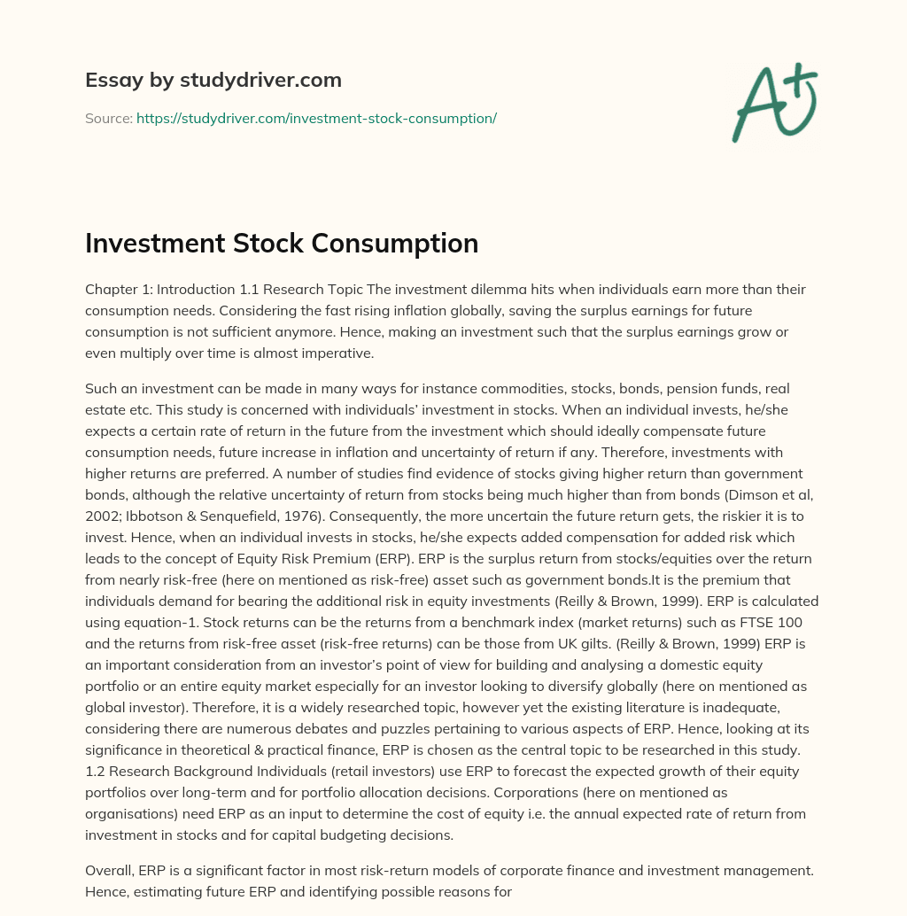 Investment Stock Consumption essay