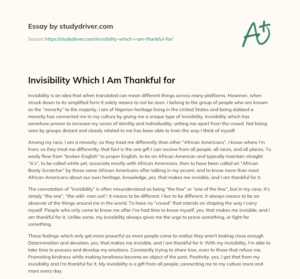 Invisibility which i am Thankful for essay
