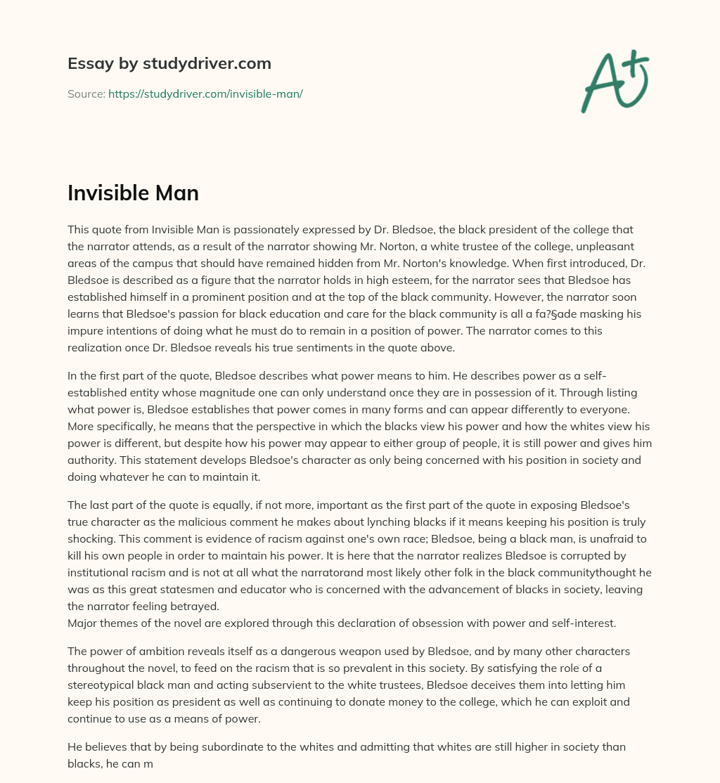 Invisible Man essay