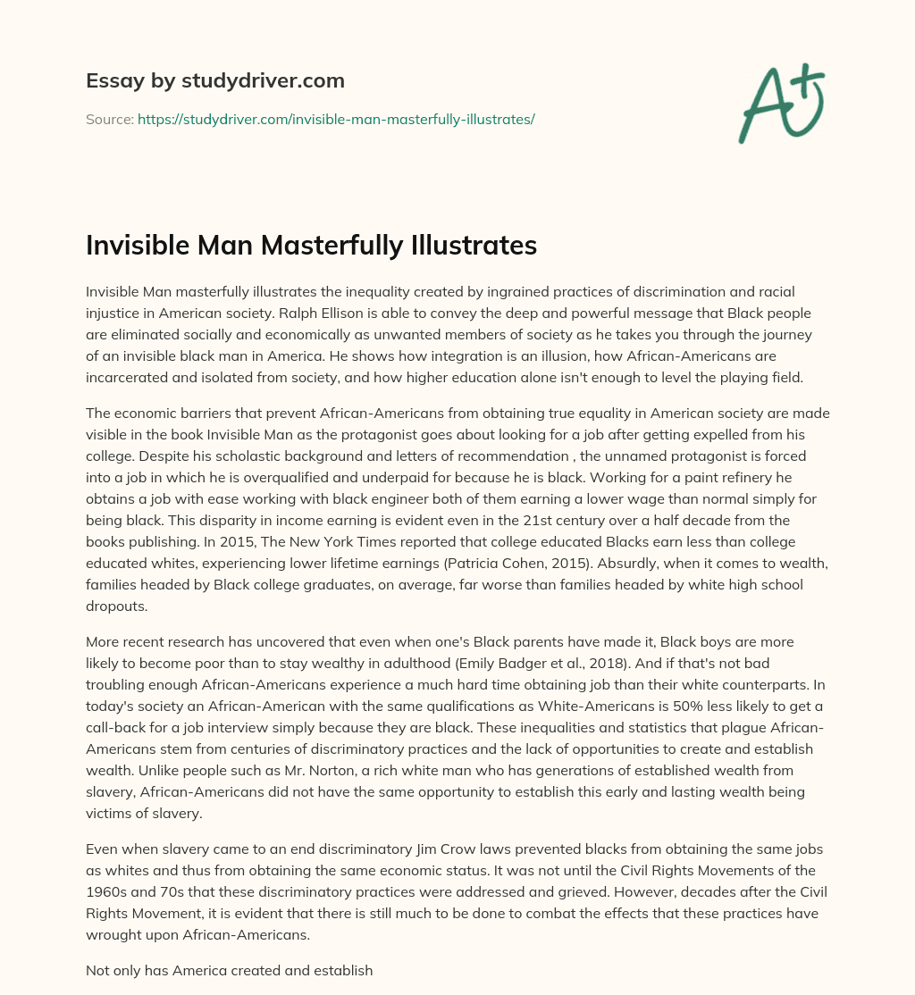 Invisible Man Masterfully Illustrates essay