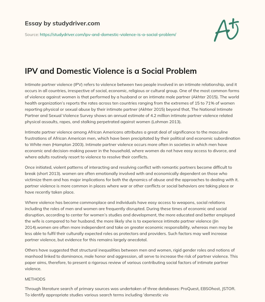 IPV and Domestic Violence is a Social Problem essay