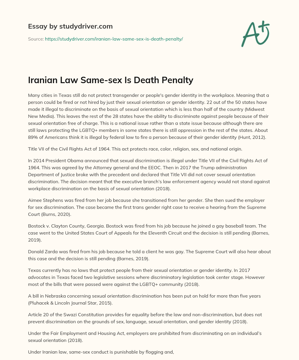 Iranian Law Same-sex is Death Penalty essay