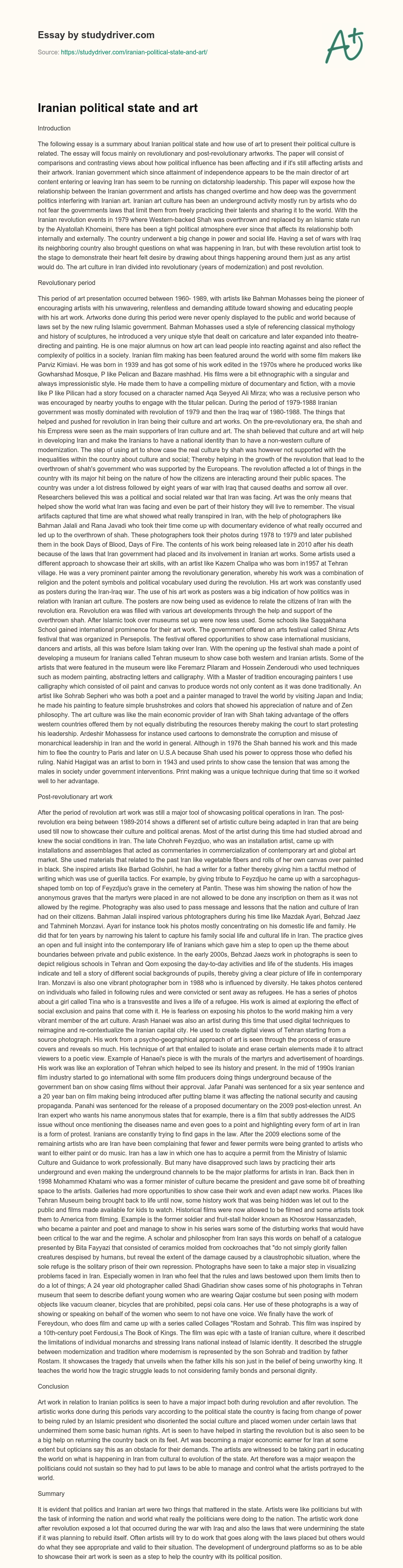 Iranian Political State and Art essay