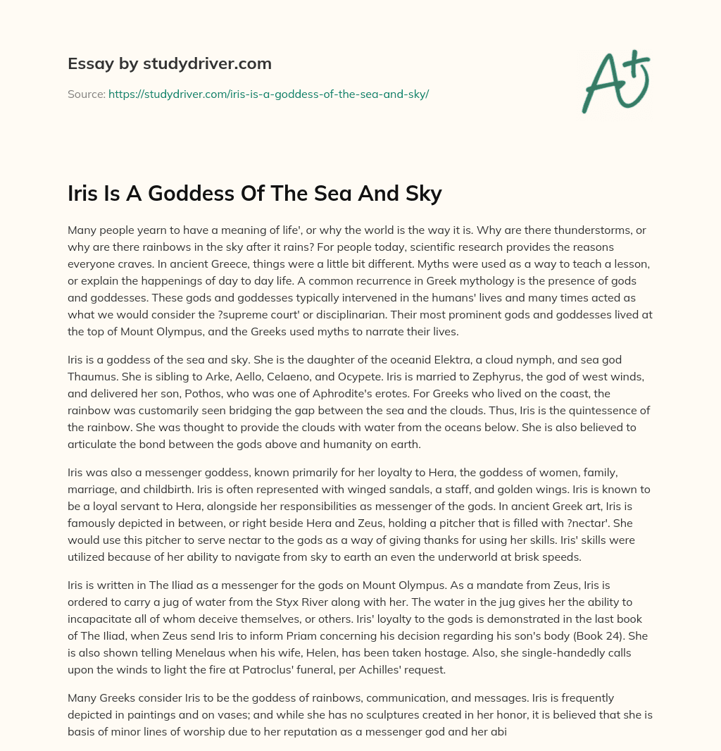 Iris is a Goddess of the Sea and Sky essay