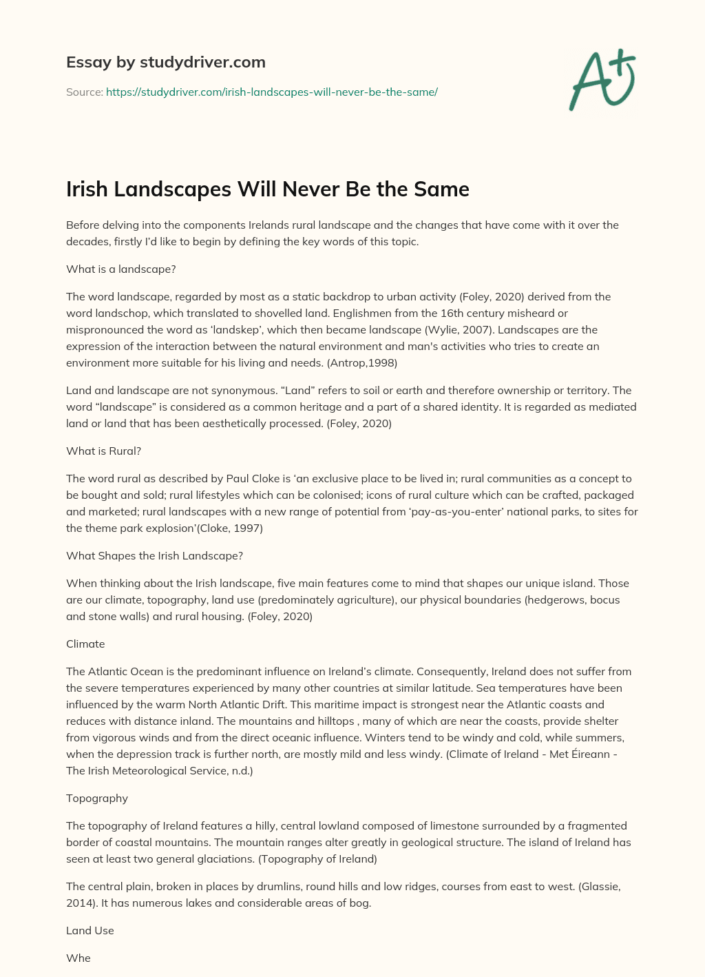 Irish Landscapes Will Never be the same essay