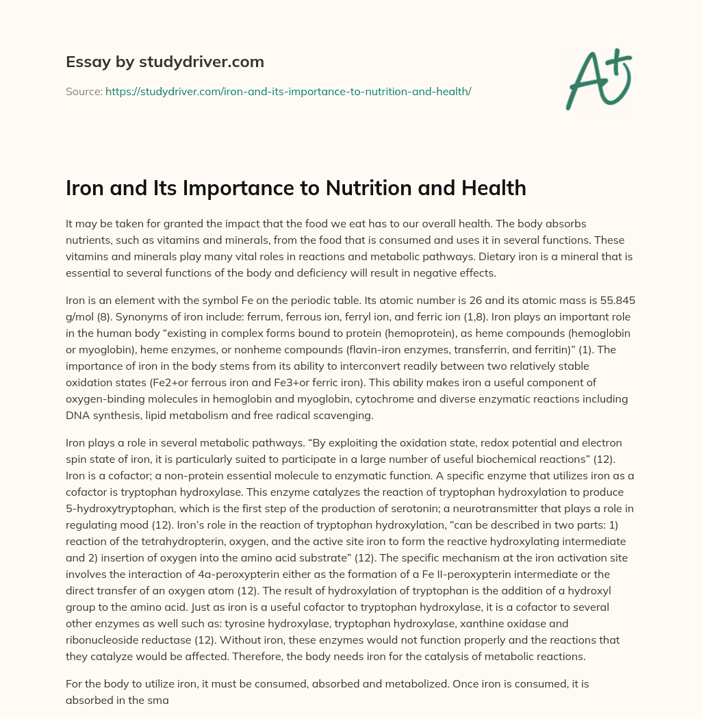 Iron and its Importance to Nutrition and Health essay