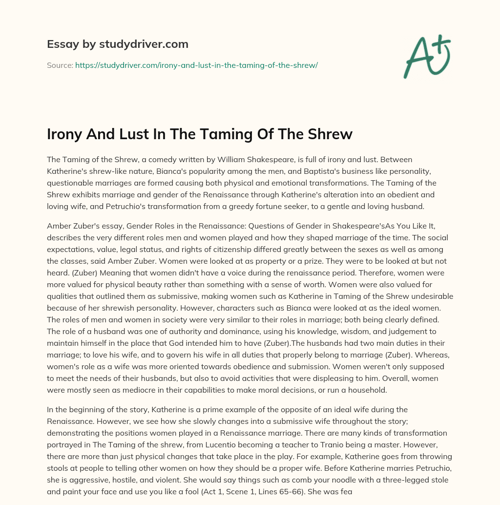 Irony and Lust in the Taming of the Shrew essay