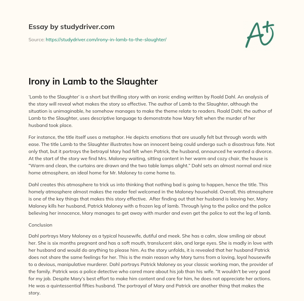 Irony In Lamb To The Slaughter Free Essay Example StudyDriver
