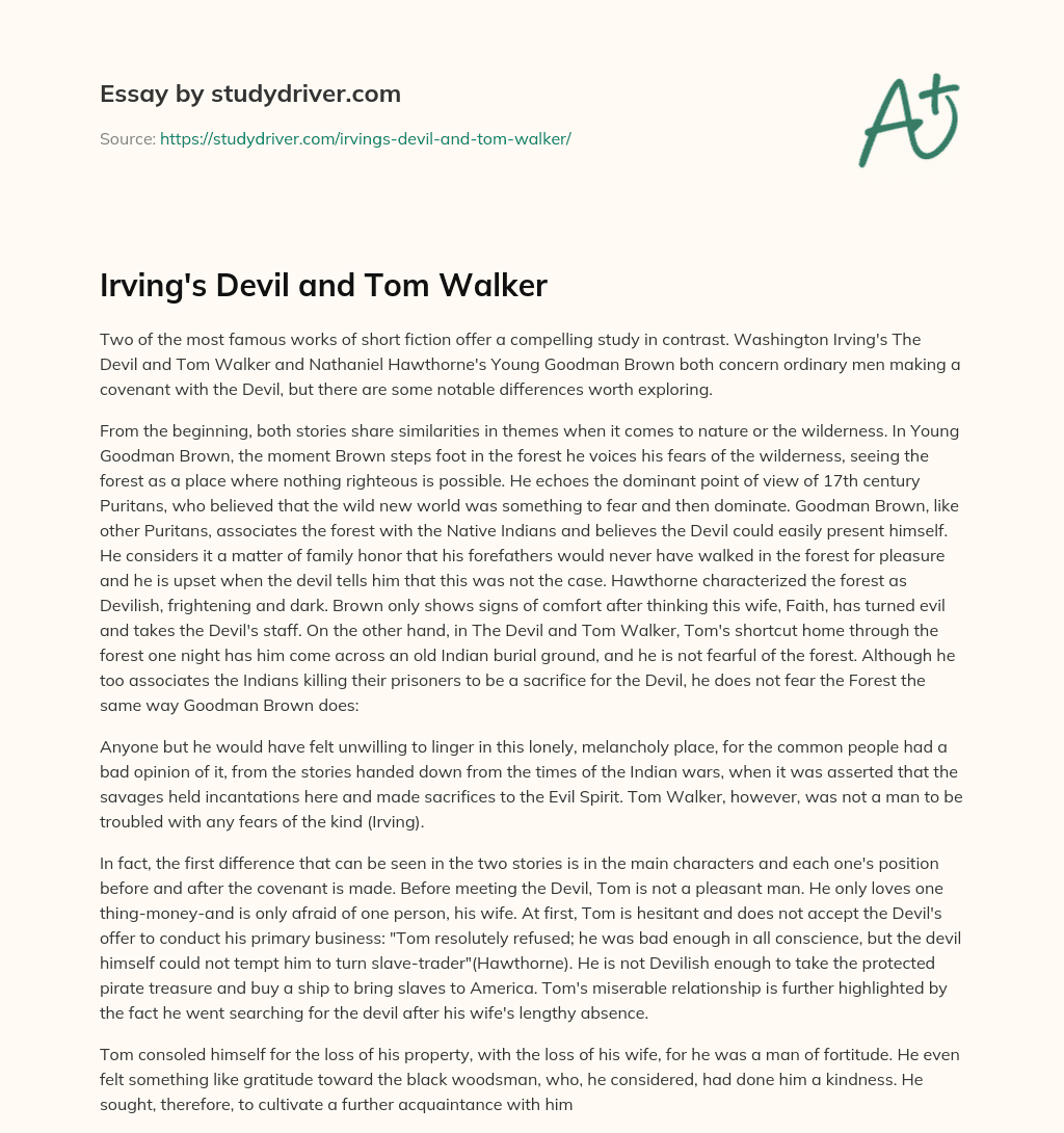 Irving’s Devil and Tom Walker essay
