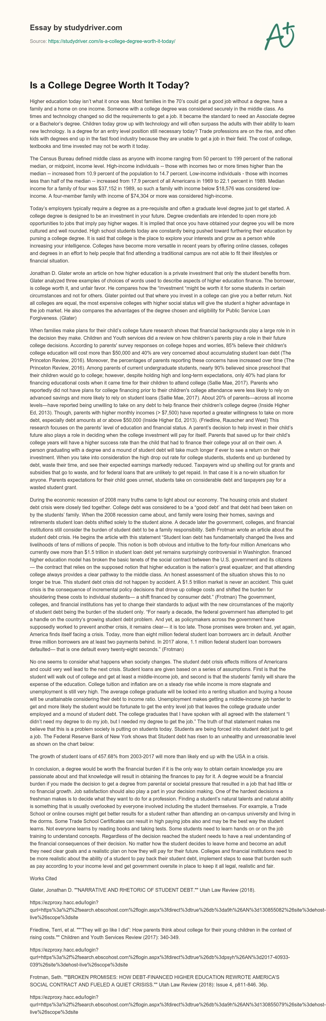 Is a College Degree Worth it Today? essay