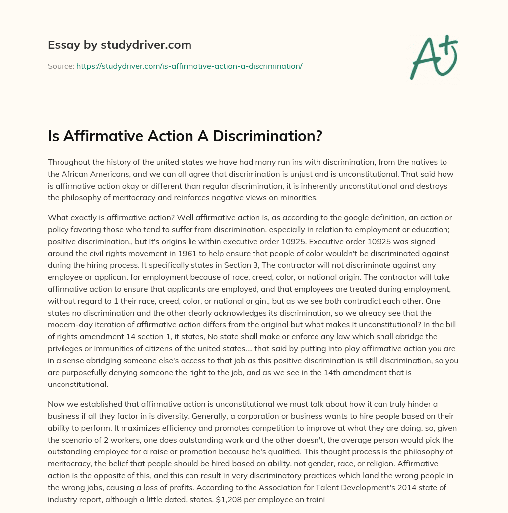 Is Affirmative Action a Discrimination? essay