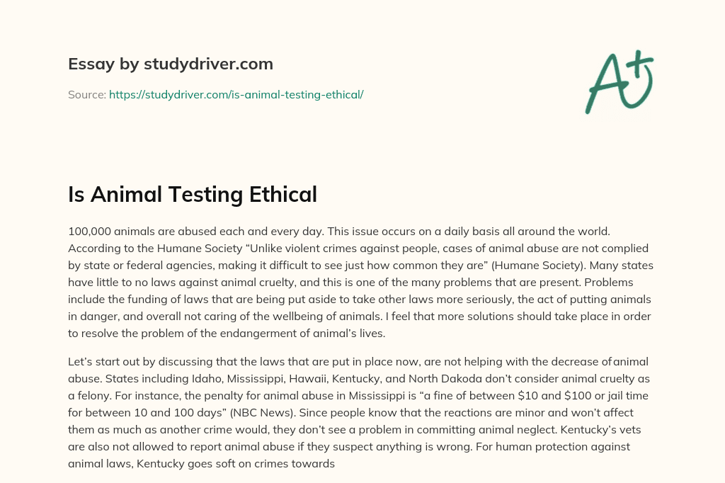 Is Animal Testing Ethical essay