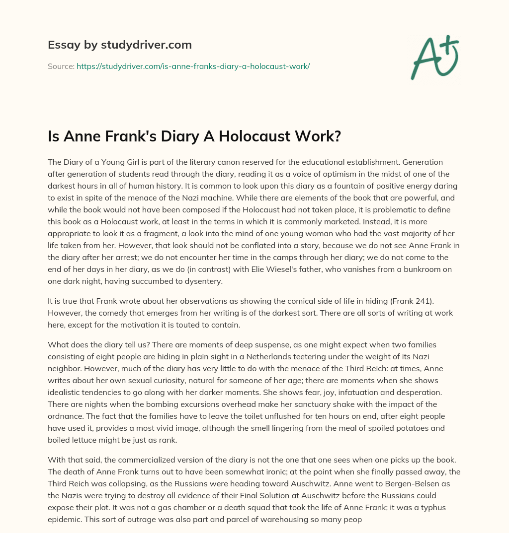 Is Anne Frank’s Diary a Holocaust Work? essay