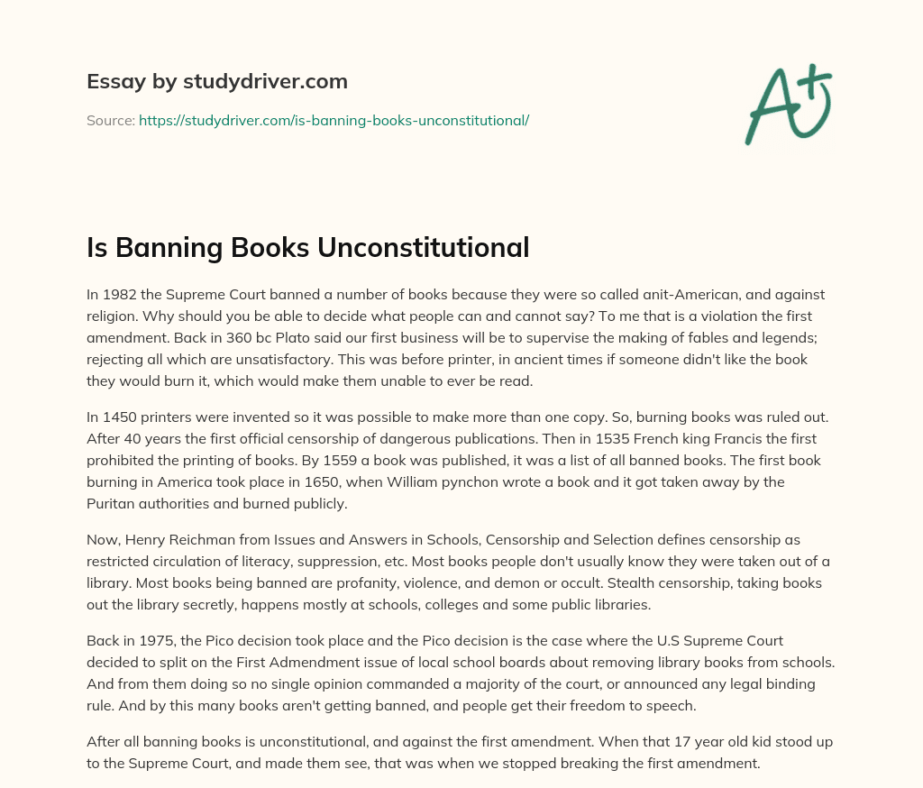 Is Banning Books Unconstitutional essay