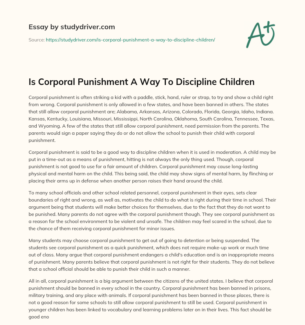 Is Corporal Punishment a Way to Discipline Children essay