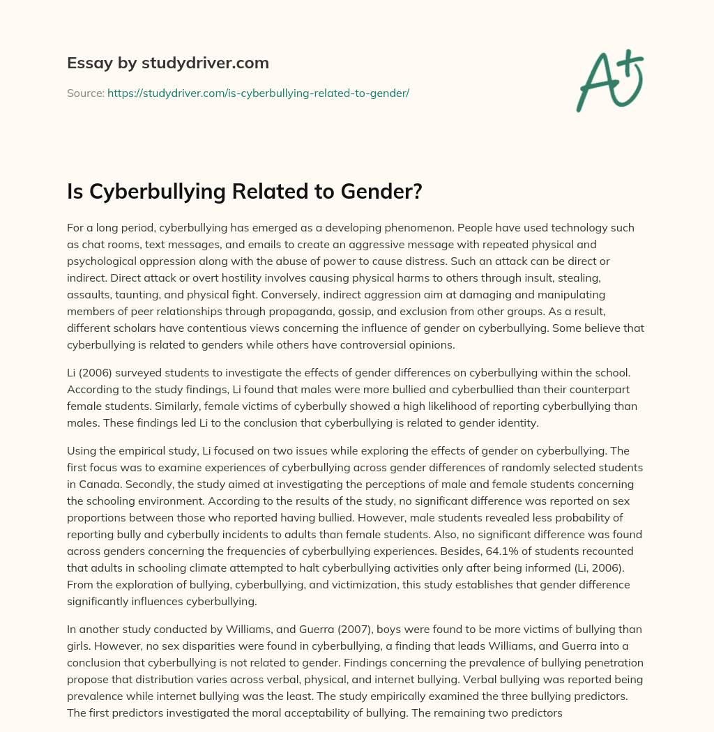 Is Cyberbullying Related to Gender? essay