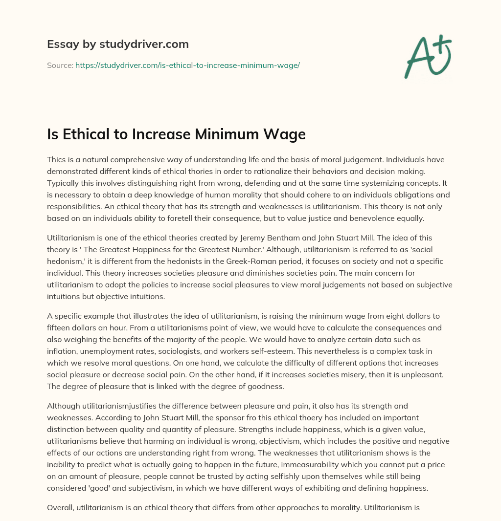 Is Ethical to Increase Minimum Wage essay