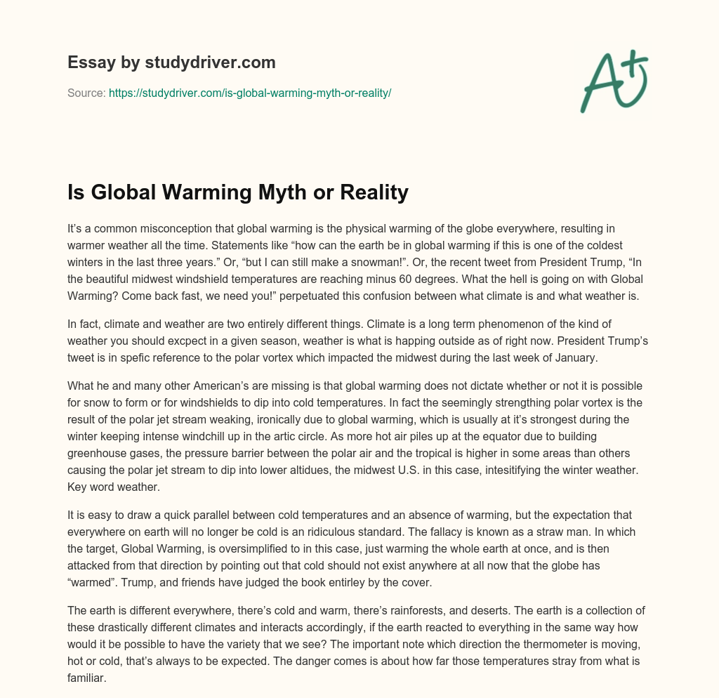 Is Global Warming Myth or Reality essay