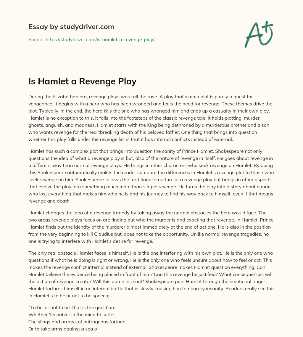 Is Hamlet a Revenge Play essay