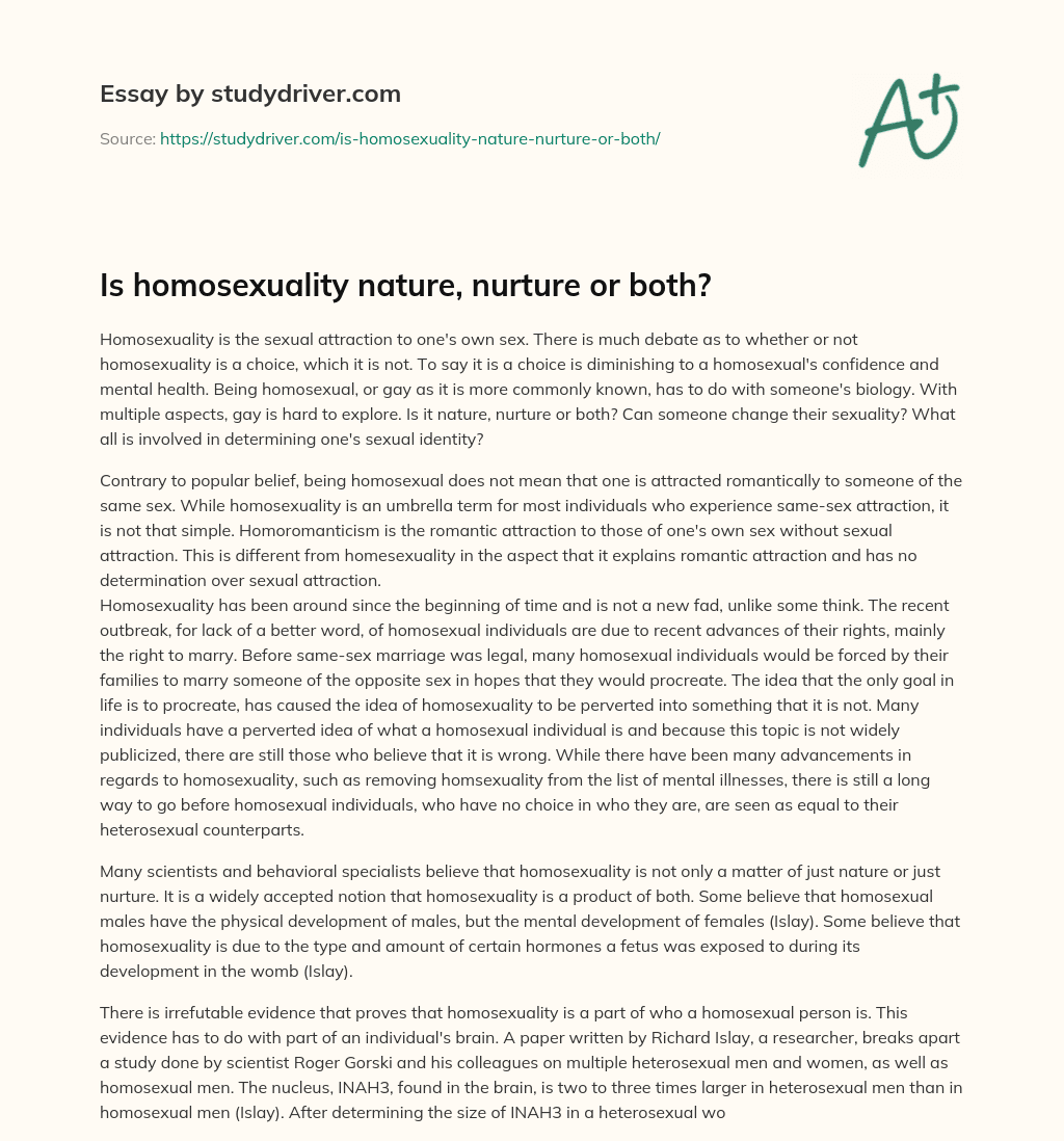Is Homosexuality Nature, Nurture or Both? essay