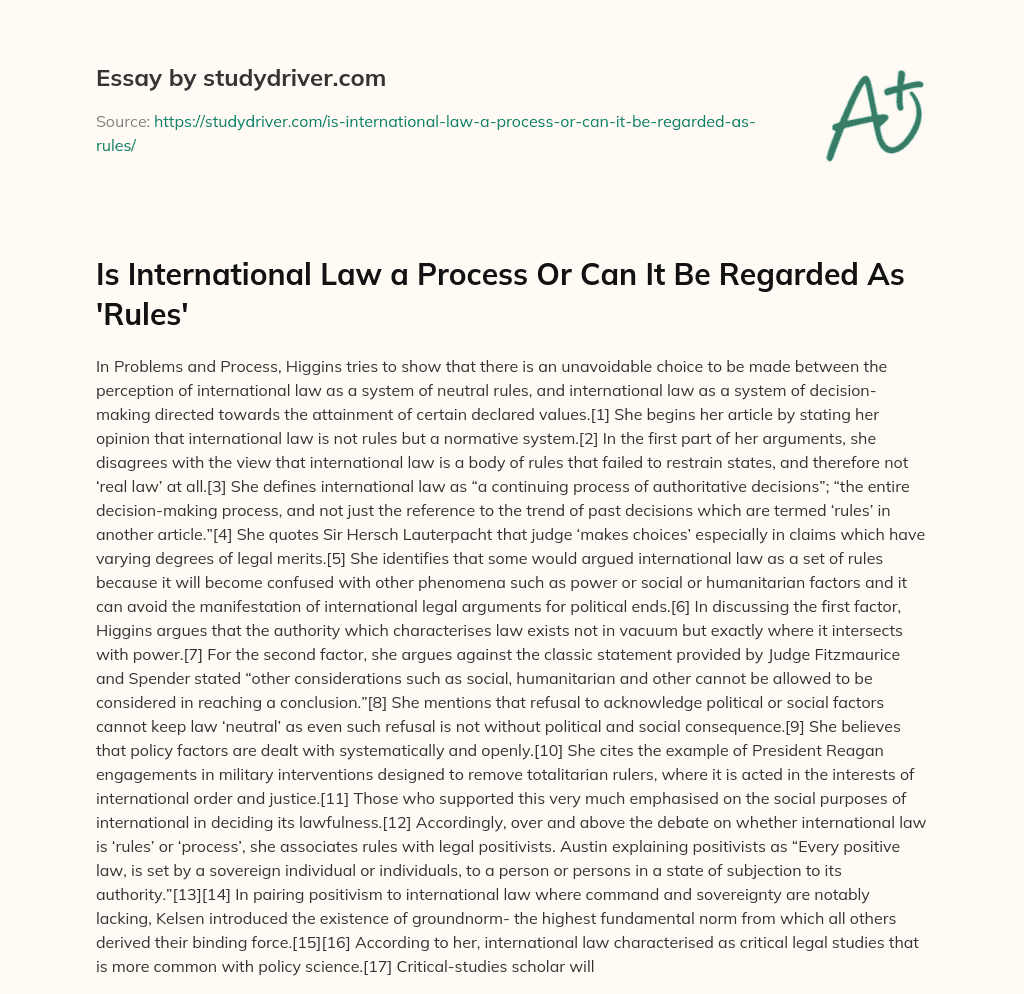 Is International Law a Process or Can it be Regarded as ‘Rules’ essay