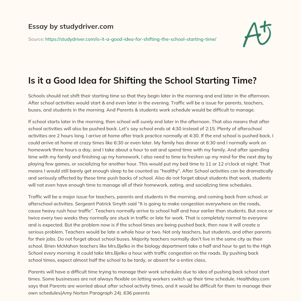 Is it a Good Idea for Shifting the School Starting Time? essay