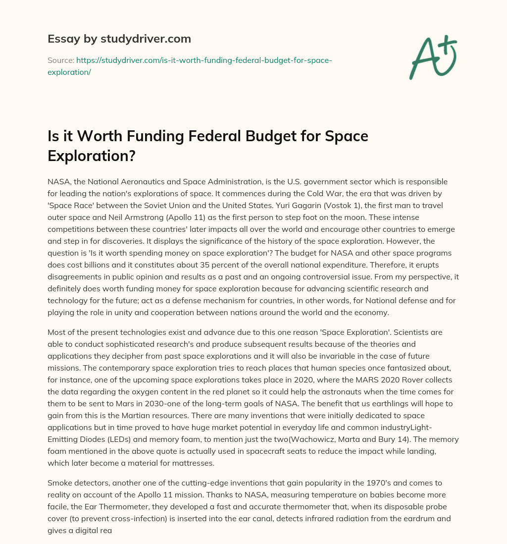 Is it Worth Funding Federal Budget for Space Exploration? essay