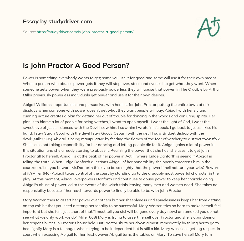 Is John Proctor a Good Person? essay