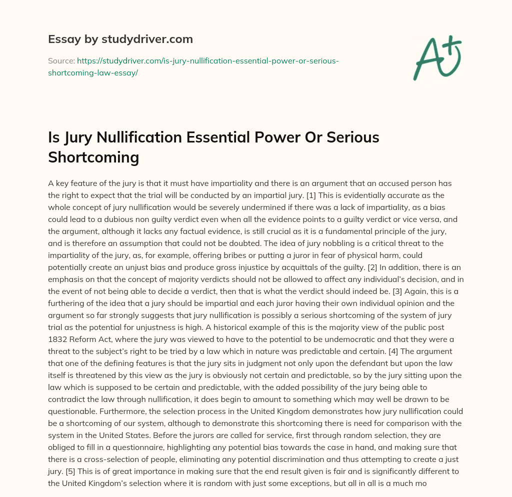Is Jury Nullification Essential Power or Serious Shortcoming essay