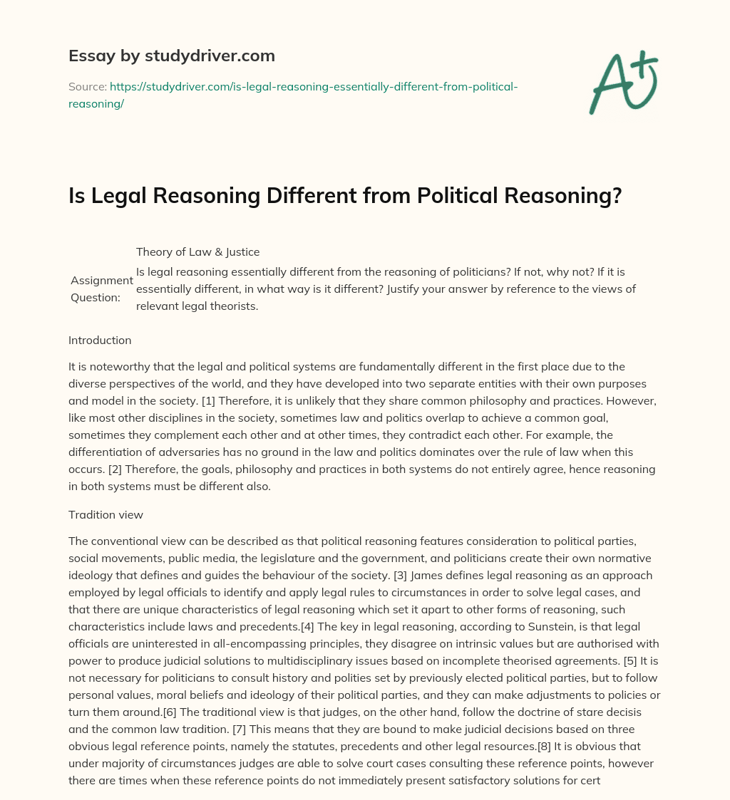 Is Legal Reasoning Different from Political Reasoning? essay