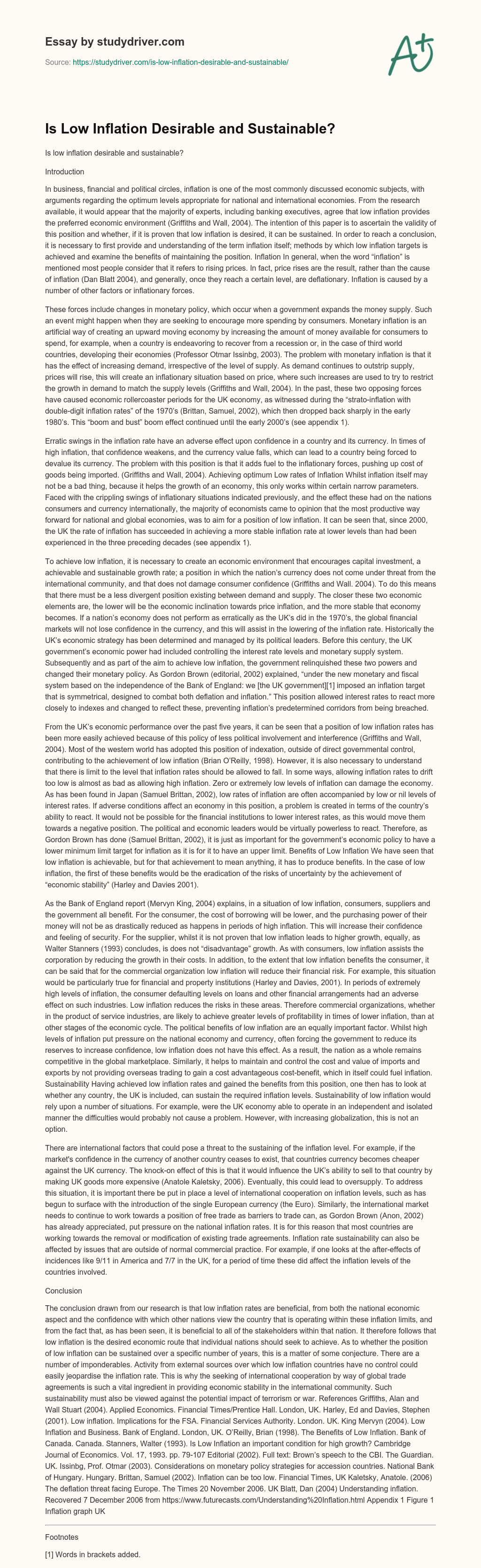 Is Low Inflation Desirable and Sustainable? essay
