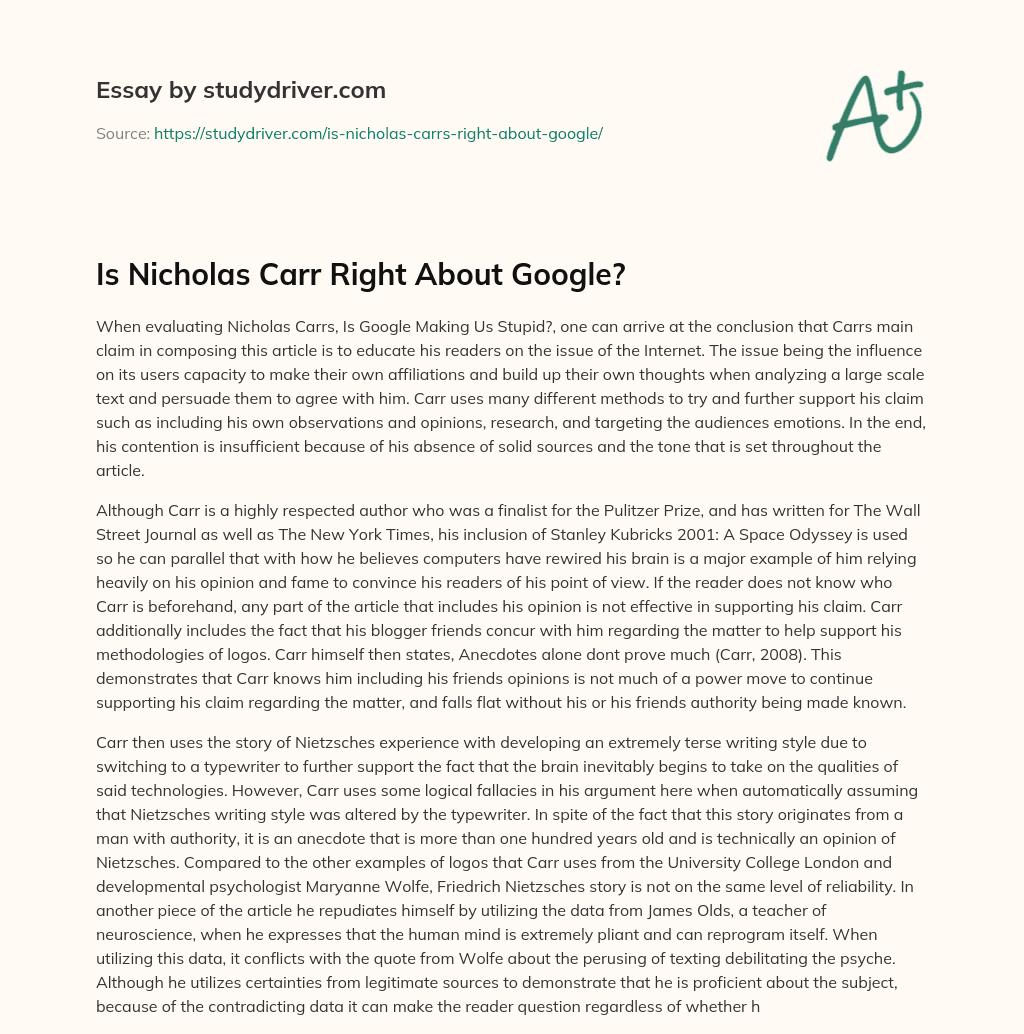 Is Nicholas Carr Right about Google? essay