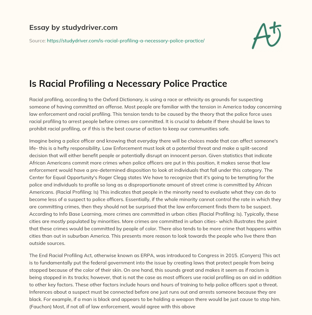 Is Racial Profiling a Necessary Police Practice essay