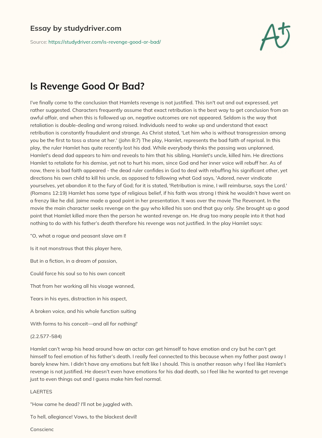 Is Revenge Good or Bad? essay
